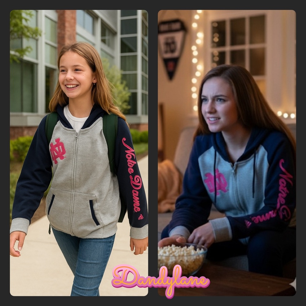 Adidas Kids Gray and Navy  Embroidered Pink Notre Dame Hoodie Size Large